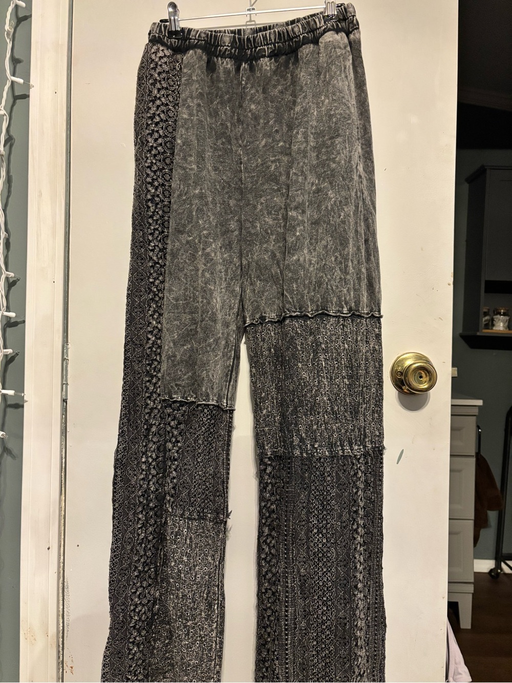 Mineral Washed Eyelet Lace Patchwork Pants from J Her